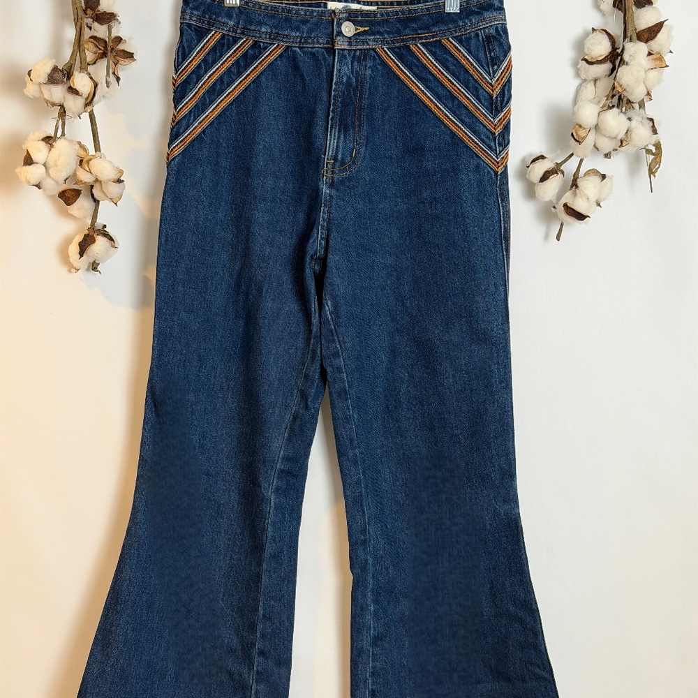 Free People Flare Embroidered Jeans